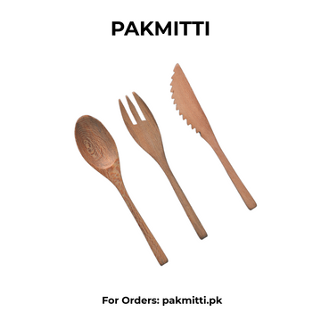 Wooden Fork, Knife, and Spoon Set
