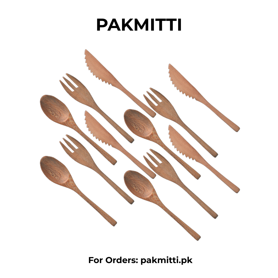 Wooden Fork, Knife, and Spoon Set